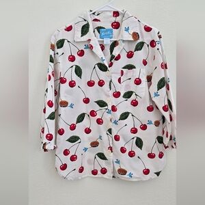 Nick & Nora Cherry Pie Blue Birds Pajama Top size Small